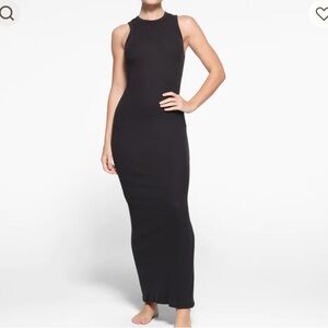 SKIMS SLEEVELESS LONG DRESS soft lounge ribbed cotton all occasions black dress